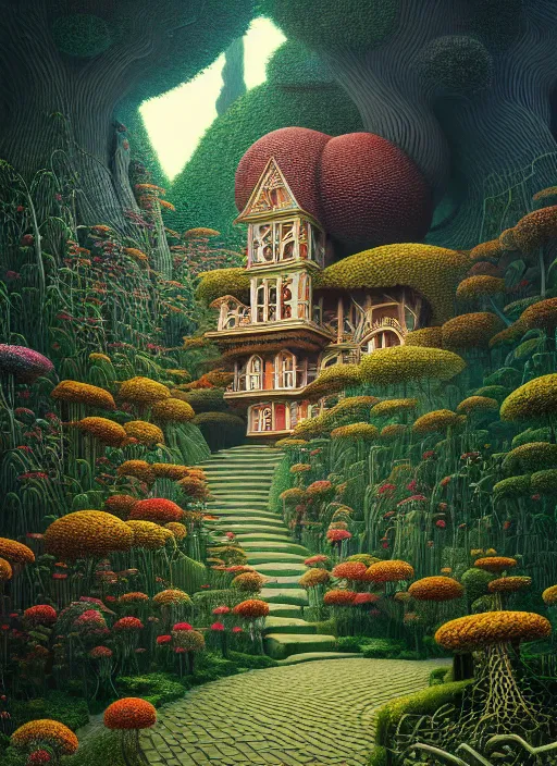 Image similar to hyper detailed 3d render like a Oil painting - the secret garden by Jacek Yerka, Mariusz Lewandowski, Houdini algorithmic generative render, Abstract brush strokes, Masterpiece, Edward Hopper and James Gilleard, Zdzislaw Beksinski, Mark Ryden, Wolfgang Lettl, hints of Yayoi Kasuma, octane render, 8k