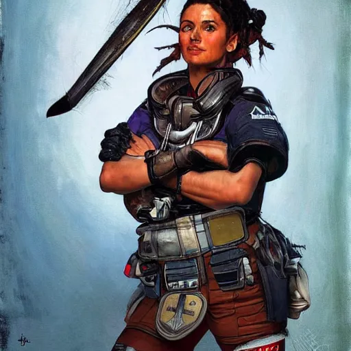 Prompt: loba from apex legends, beautiful portrait by artist norman rockwell, sassy, sweaty, kinetic,