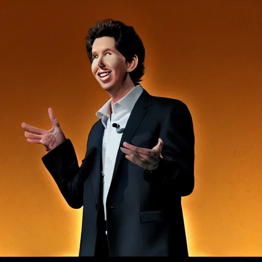 Prompt: joel osteen morphing into the devil onstage at a megachurch, greg rutkowski, trending on artstation, 8 k