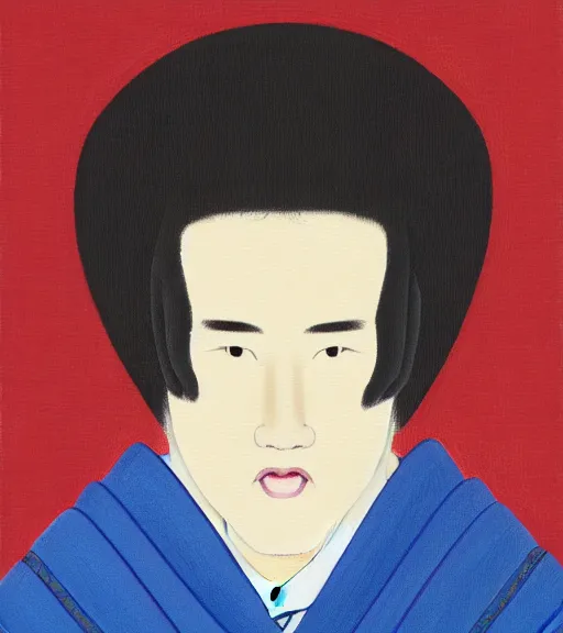 Image similar to Portrait of a Japanese Boy in an Edo Dojo, painting by Hung Liu and Yasutomo Oka