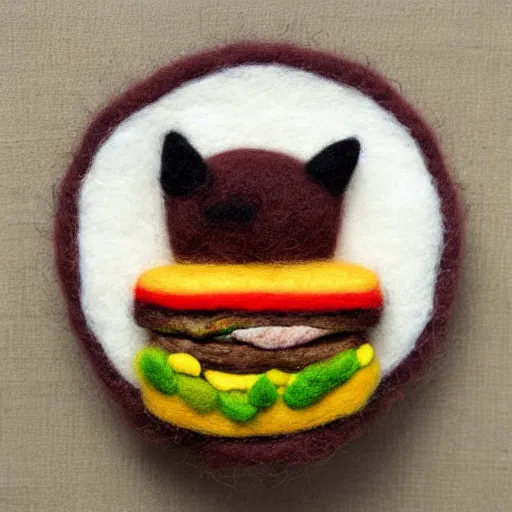 Image similar to a needle felted burger needle felting art.