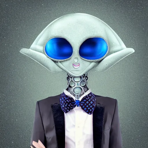 Prompt: fabulous alien with fancy clothes posing at the camera