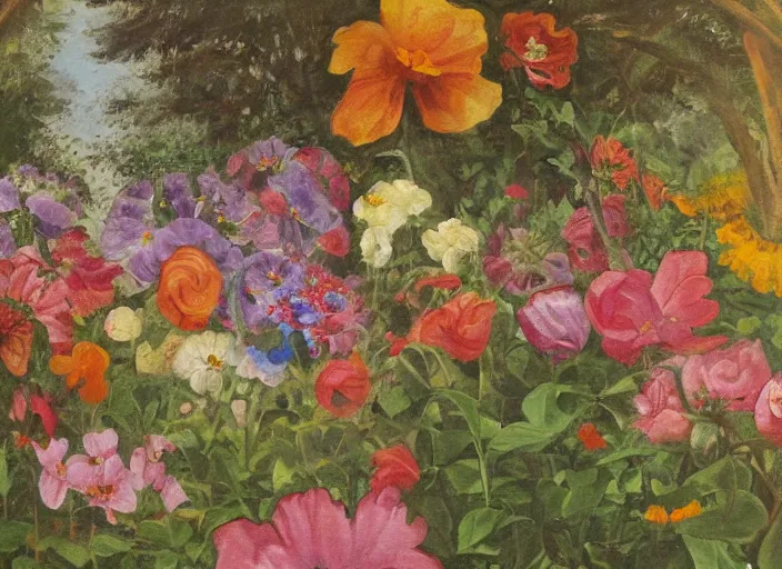 Image similar to a painting of flowers in a garden by juvenal sanso, detailed
