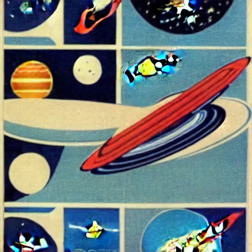 Image similar to A mid-century modern collage of Space Travel.