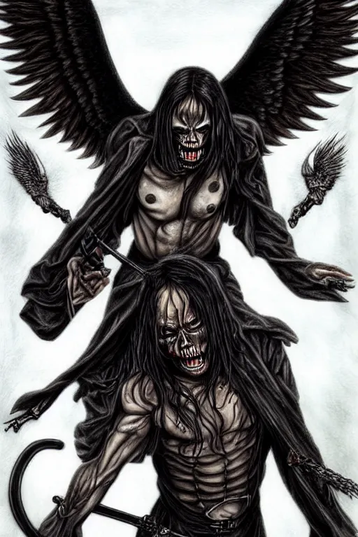 Prompt: human need death angel, realistic, art by tafy laplanche, colored by takeshi miike