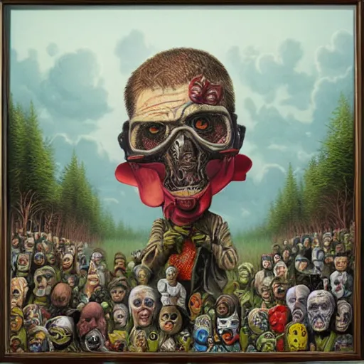 Prompt: post-apocalyptic survivors, painting by Mark Ryden and Alex Gross, Todd Schorr highly detailed