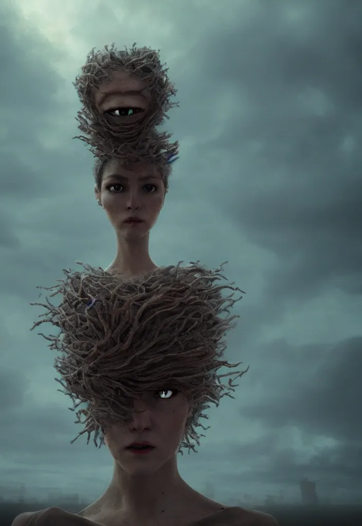 Prompt: people running terrified of the hair monster, high detail, 8k, ornate, nightmare, realistic, masterpiece, complex, WLOP, film still from the movie directed by Denis Villeneuve with art direction by Pablo Picasso and Greg rutkowski, centered, enhanced light effect, enhanced eye detail, artstation hd