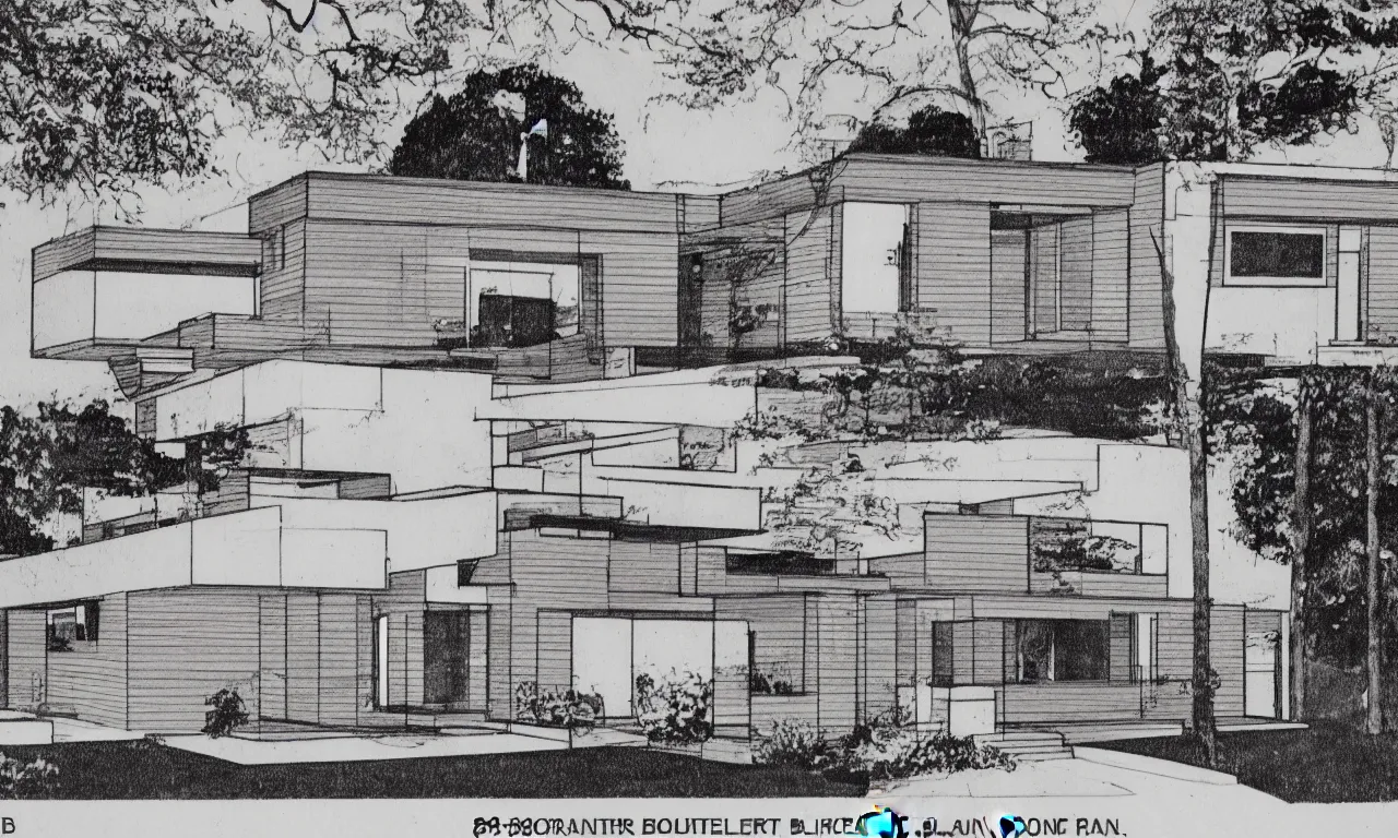 Image similar to detailed blueprint for a 3bd 2ba house, 1959, architectural plan