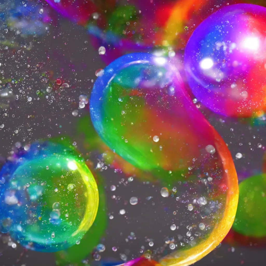 Prompt: rainbow soap bubble, hyper realistic, reflection, focus, magical, cryengine cg, 3 d, rendering, unreal engine