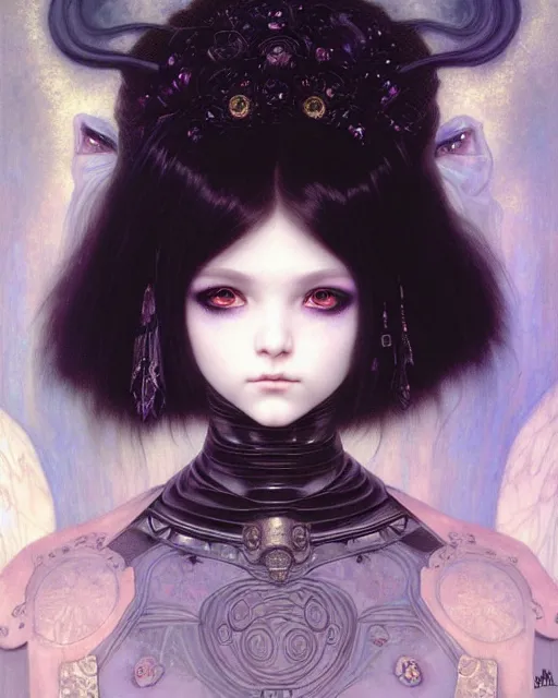 Image similar to portrait of beautiful cute young goth maiden girl with short white hairs in warhammer armor, art by ( ( ( kuvshinov ilya ) ) ) and wayne barlowe and gustav klimt and artgerm and wlop and william - adolphe bouguereau