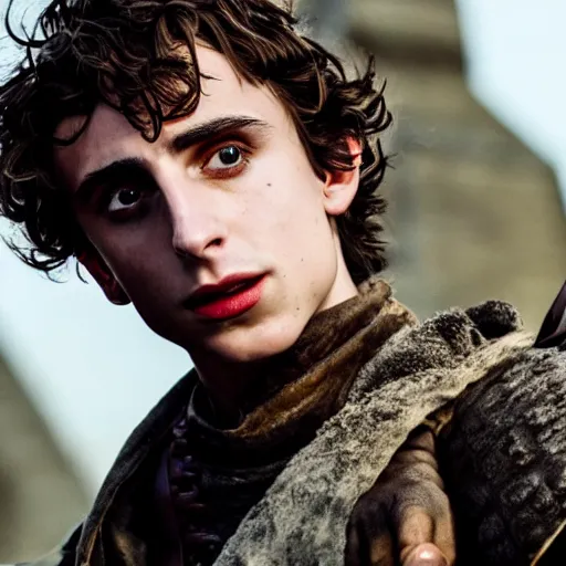 Prompt: action 7 0 mm medieval fantasy head and shoulders portrait photo of timothy chalamet as a dagger - wielding assassin, photo by philip - daniel ducasse and yasuhiro wakabayashi and jody rogac and roger deakins