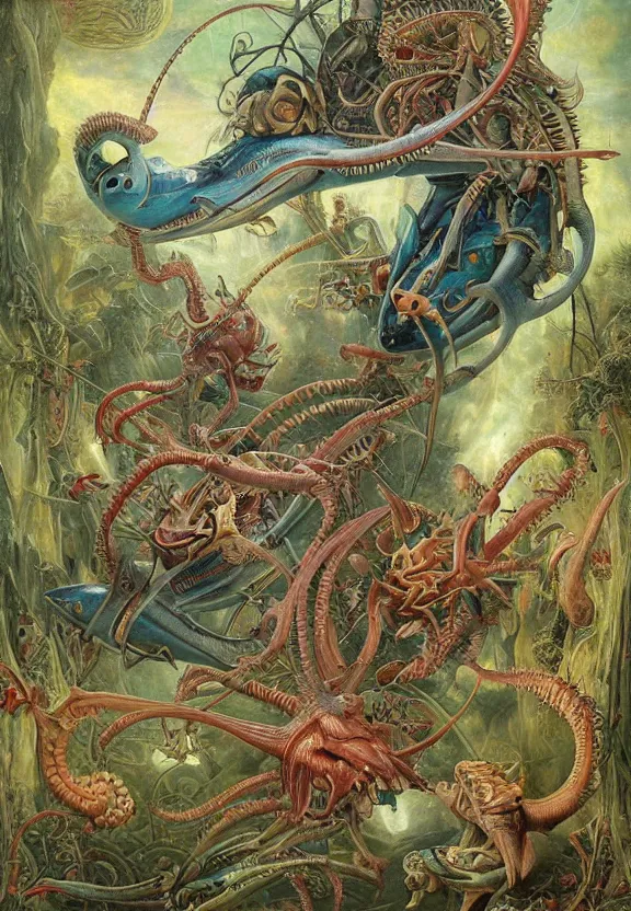 Image similar to simplicity, elegant, colorful muscular sharks, human babies, botany, orchids, radiating, colorful mandala, psychedelic, overgrown garden environment, by h. r. giger and esao andrews and maria sibylla merian eugene delacroix, gustave dore, thomas moran, pop art, biomechanical xenomorph, art nouveau, apocalyptic