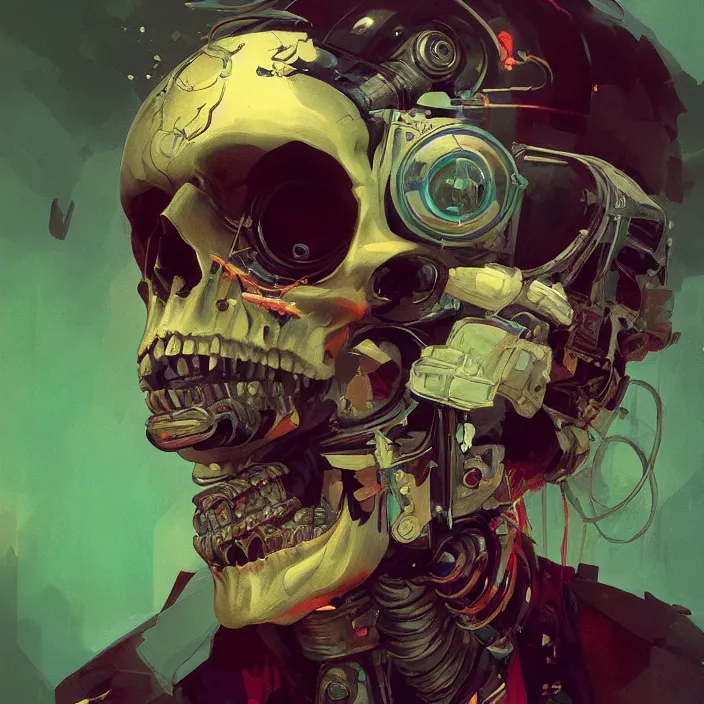 Prompt: a beautiful painting of a cyberpunk skull by sergey kolesov and vania zouravliov and pascal blanche. in style of colorful comic noir illustration, symmetry, sci fi, hyper detailed. octane render. trending on artstation