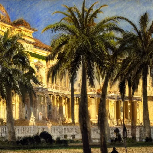 Image similar to a ultradetailed beautiful photo of the amazonas palace designed by jules bastien - lepage, hans belmer, frank weston and gustave baumann, beach, trending on artstation, mediterranean, palm trees, light sparkles, sharp focus, soft light, 8 k 4 k