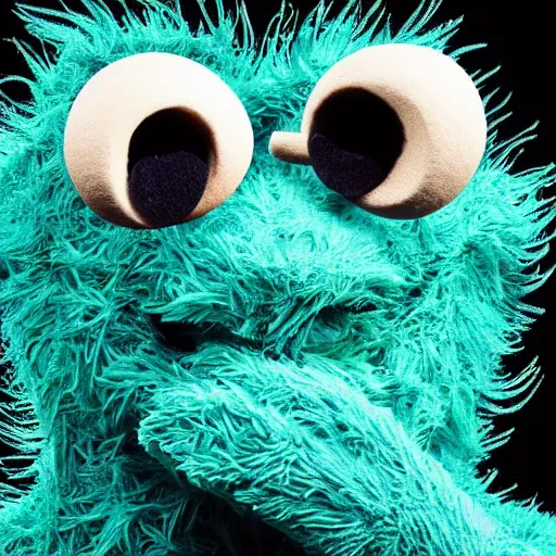 Image similar to cookie monster smoking a blunt turning into a weed bud stylised jonathan zawada photography portrait