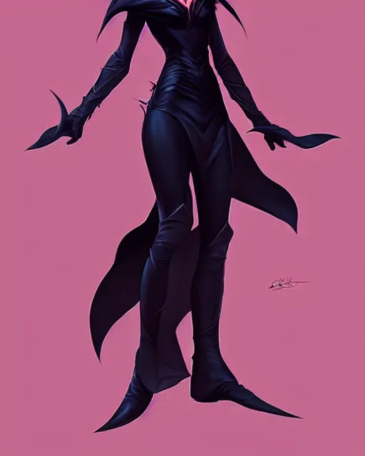 Image similar to style of raphael lacoste, artgerm : : gorgeous willa holland : : evil witch, swirling black magic, black dress : : symmetrical face, symmetrical eyes : : full body pose : : gorgeous black hair : : magic lighting, low spacial lighting : :