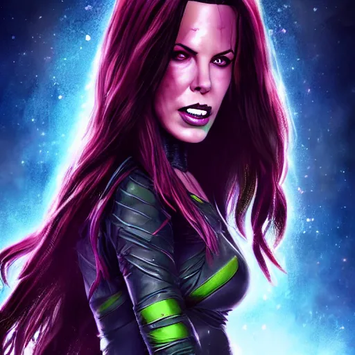 Image similar to full body portrait of kate beckinsale as gamora ( guardians of the galaxy ), beautiful face, digital art