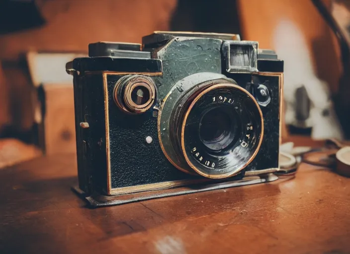 Image similar to a photo from the 1 9 7 0 s of an old camera in an antiques store