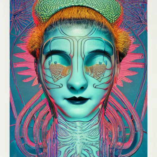 Image similar to a girl with huge shiny silver eyes, colored woodcut, poster art, by Mackintosh, art noveau, by Ernst Haeckel, bright pastel colors, 8k, octane render