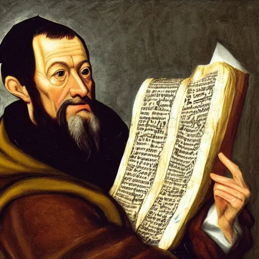 Image similar to theologian john calvin using duct tape on the bible