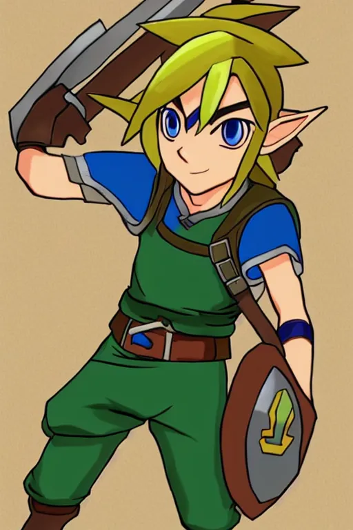 Prompt: an in game portrait of link from pokemon legends : arceus, pokemon legends : arceus art style.