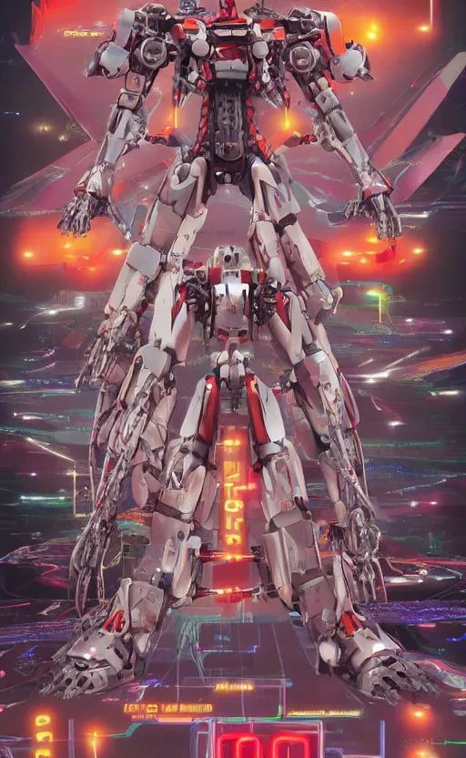 Image similar to movie poster of < 3 d huge mecha > with a < full mechanical guitar >, in the style of < neon genesis evangelion >, < full body robot >, 3 d anime, arcane style, retropunk, steampunk, high resolution, 4 k, retrofuturism, by ghibli and < simon stalenhag >