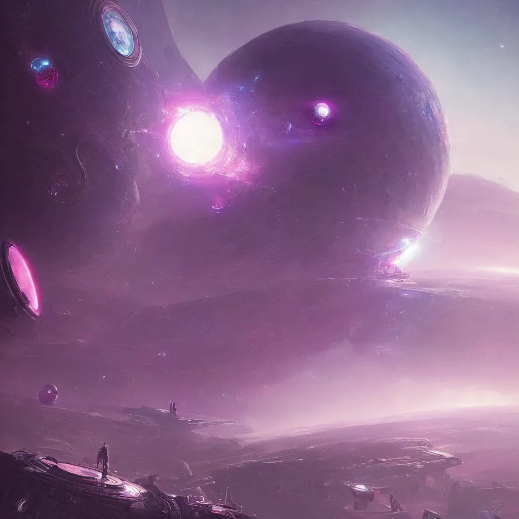 Image similar to dyson sphere program pink planet, blue galaxyportals concept art, by greg rutkowski