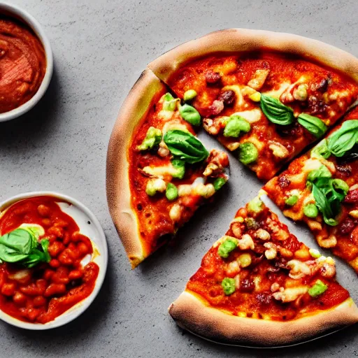 Image similar to photo of a pizza with nacho topping, salsa, guac, chilli beans