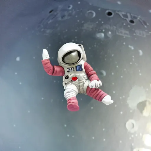 Prompt: Baby astronaut descending of a ship on The moon dramatic lighting stopmotion movie shoot