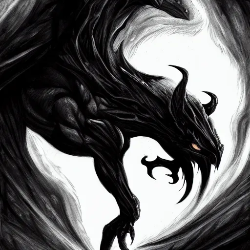Image similar to full body grayscale drawing by Anato Finnstark of wingless balrog in heroic pose, swirling flames