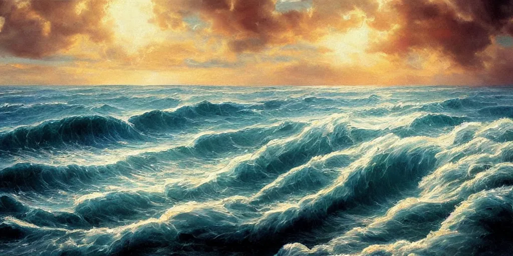 Prompt: classical oil painting ocean waves beautiful portrait official anime artwork stylistic brush strokes oil canvas marc simon