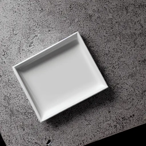 Prompt: tray, in the shape of a square, floating in a white room, photo realistic