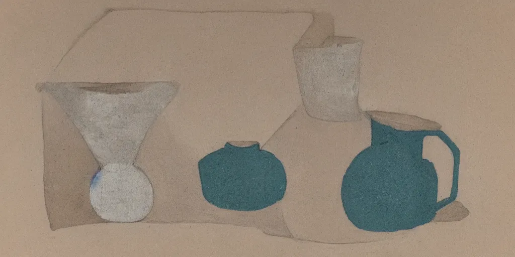 Prompt: ceramic jug being built, wet clay, glaze, slip, in the style of ben nicholson drawing, ben nicholson still life