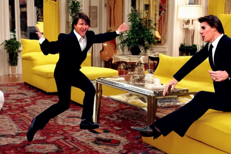 Image similar to tom cruise jumping!!! on oprah yellow couch