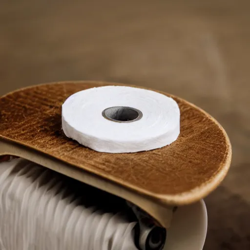 Image similar to toilet paper on a skateboard, macro