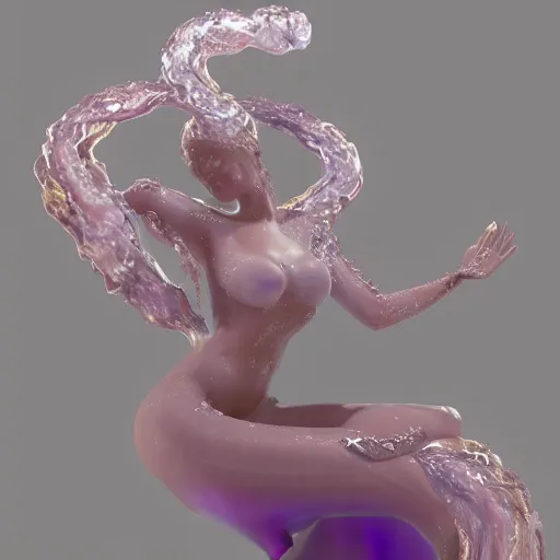 Prompt: 3 d pyro liquid simulation render, octane render, xparticles, abstract female bodies, intricate details, female body covered in white blanket, white carved abstract sculpture, amethyst mineral quartz, swirly curls, abstract white fluid, golden edges and fractals, wasili kandinski, artstation, render, cinema 4 d, art noveau fresco, liquid acrylic painting