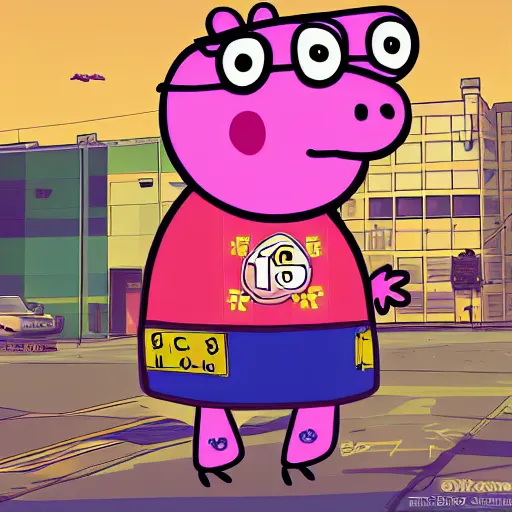 Prompt: illustration gta 5 artwork of peppa pig, in the style of gta 5 loading screen, by stephen bliss