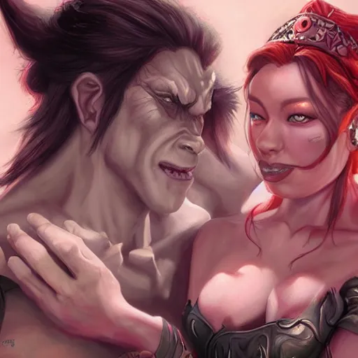 Prompt: the orc and the princess, painting by Artgerm