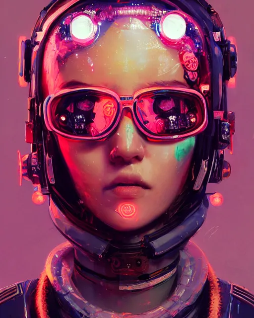 Prompt: detailed portrait Neon Operator Girl, cyberpunk futuristic neon, reflective puffy coat, decorated with traditional Japanese ornaments by Ismail inceoglu dragan bibin hans thoma greg rutkowski Alexandros Pyromallis Nekro Rene Maritte Illustrated, Perfect face, fine details, realistic shaded, fine-face, pretty face