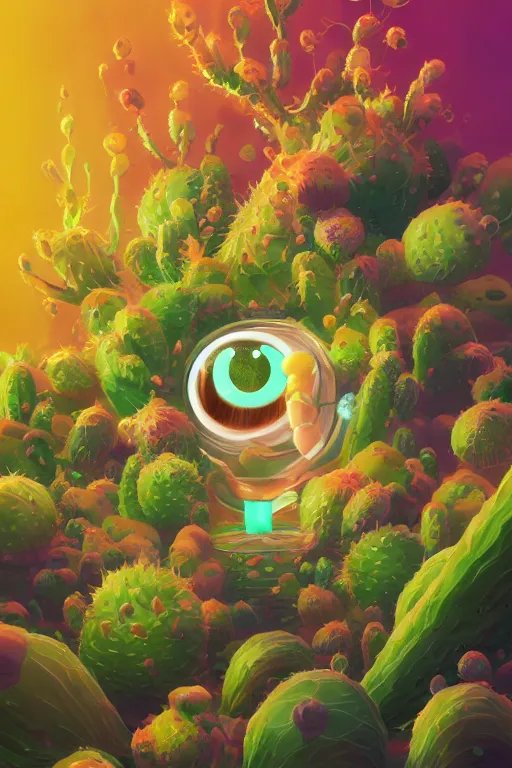 Image similar to roots cactus sushi cristal smurf ghost creature animal sushi cristal very big eye roots cactus elemental flush of force nature micro world fluo fishscale, behance hd by jesper ejsing, by rhads, makoto shinkai and lois van baarle, ilya kuvshinov, rossdraws radiating a glowing aura global illumination ray tracing hdr