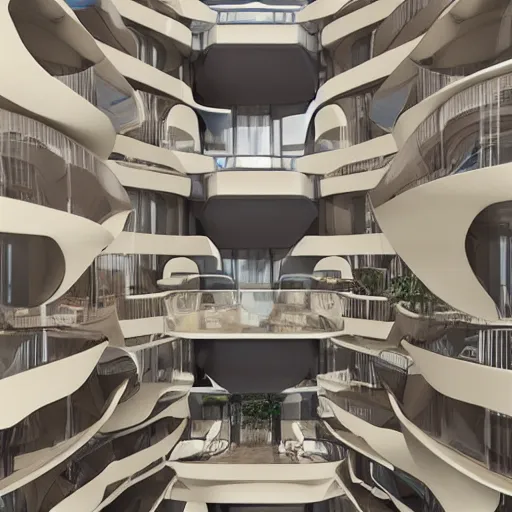 Image similar to interior of futuristic sci-fi mega-apartment building