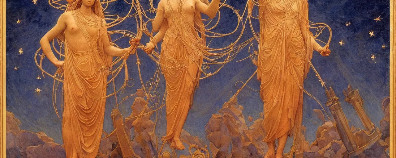 Image similar to saint woman, venus, athena, queen, by annie swynnerton and nicholas roerich and jean delville, strong dramatic cinematic lighting, ornate headdress, flowing robes, spines, flowers, stars, lost civilizations, smooth, sharp focus, extremely detailed, marble, obsidian, gold, space