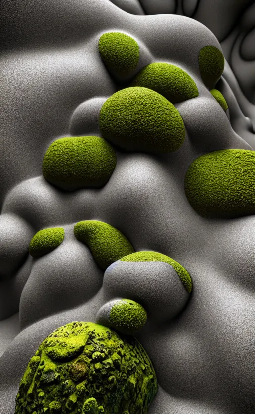 Image similar to highly detailed ultra sharp 3 d render cinematic composition of a smooth ceramic porcelain biomorphic magnolia stone nebula fluid fractal sci - fi surreal architecture landscape, granite, metallic, magnesium, marble, moss and lichen, vincent callebaut composition, mamou - mani, archviz, beautiful lighting, 8 k, unreal engine, hdr,