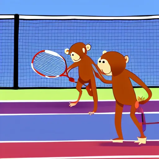 Image similar to cartoon illustration of monkeys playing tennis, 4k wallpaper