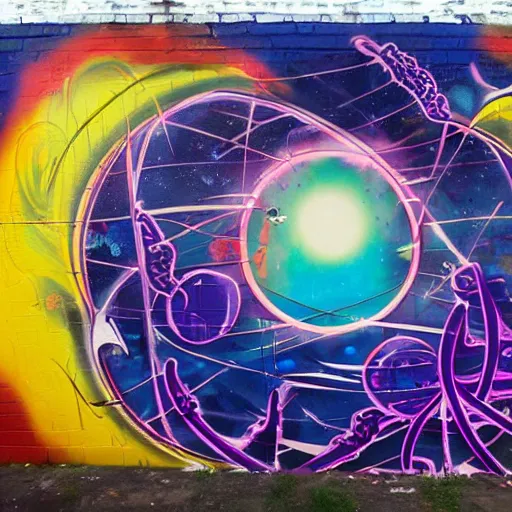 Prompt: outer world by sonik, by caleb neelon, graffiti