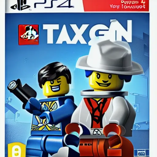 Prompt: PlayStation 4 boxart of Lego Tax Evasion The Video Game