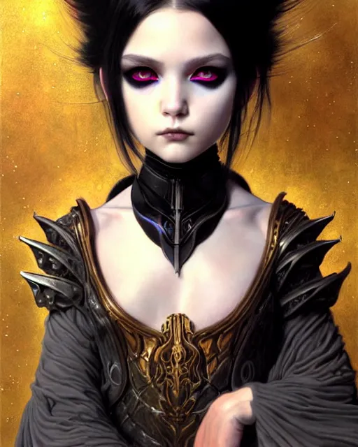 Image similar to portrait of beautiful cute young goth maiden girl with short white hairs in warhammer armor, art by ( ( ( kuvshinov ilya ) ) ) and wayne barlowe and gustav klimt and artgerm and wlop