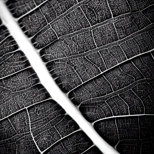 Prompt: zoomed in leaf, award winning black and white photography