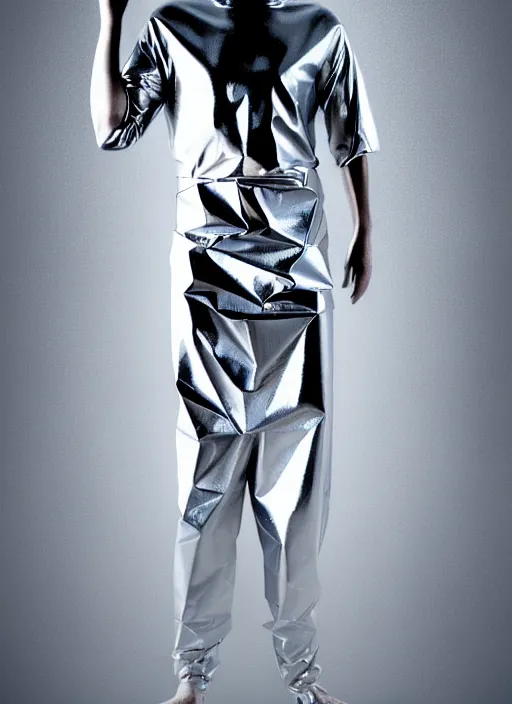 Image similar to man wrapped in foil standing cenimatic digital art