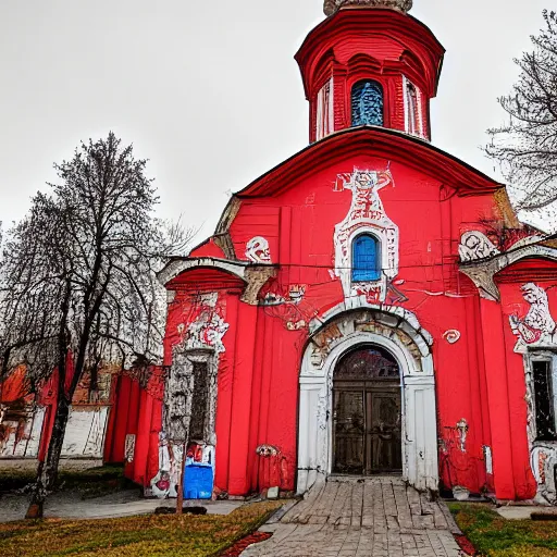 Prompt: ciberpunk, rostov, russia, red churh, detailed, wide angle, lake